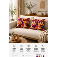 Elvoran Joy Sonbahar Yaprak Desenli Çift Taraf Baskılı Dekoratif Kırlent Kılıfı 43X43 cm – Modern Turuncu & Mor Tasarım