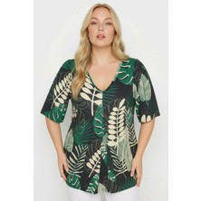 Stil Diva V Yaka Kısa Geniş Kollu Önü Pileli Esnek Kumaşlı Tunik T-Shirt
