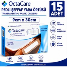 Octacare Su Geçirmez Pedli Şeffaf Pu Film Steril Yara Örtüsü 9CM×30CM (15 Adet)