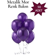 Lotus Party Metalik Mor Renk Balon - Mor Renk Balon  50 Adet