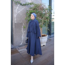 İmaj Butik Lacivert Bel Bağlamalı Piliseli Gömlek Etekli Takım