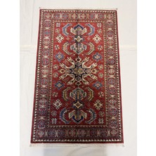 El Dokuma Afgan Halı Kazak  Desenli Bordo Renk Kök Boya 89 x 145 cm