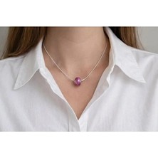 Pembe Taşlı Gümüş Rengi Kolye