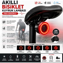 HpyTech 🚴akıllı Bisiklet Arka Stop Lambası Fren Sensörlü Type-C Şarjlı Ipx5 Su Geçirmez LED Kuyruk Lambası 5 Modlu Bisiklet Arka Işığı🚴