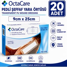 Octacare Su Geçirmez Pedli Şeffaf Pu Film Steril Yara Örtüsü 9 cm × 25 cm (20 Adet)