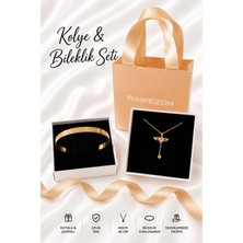 Rawezon Ayetel Kürsi Çelik Kanatlı Kalp Kolye ve Ayarlanabilir Bileklik Seti Gold Renk Kutulu Çantalı