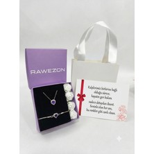 Rawezon Nerovia Premium Mor Kalp Çelik Kolye ve Bileklik Seti Güllü Kutulu Çantalı Kadın Hediye Seti