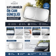 Mersi Shop Katlanabilir Ön Cam Araba Güneşliği 150X70 cm | Uv Korumalı Araç Ön Cam Güneş Koruyucu Gümüş Reflektör
