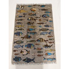 El Dokuma Afgan Halı Balıklı Desenli Bordo Renk Kök Boya 102 x 152 cm