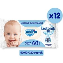 Molfix Islak Havlu Mendil Izotonik Hassas Ciltler 12 Li Set 60 Yaprak Plastik Kapaklı