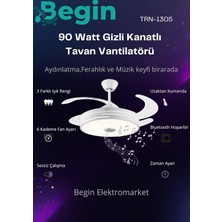 Begin Gizli Kanatlı LED Işıklı Tavan Vantilatörü, Beyaz, Bluetooth Hoparlörlü, Uzaktan Kumandalı, Zaman Ayarlı, 3 Renk Sıcaklığı, 90W