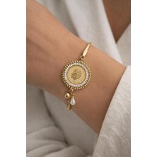 Çelik Lira Temalı Zirkon Gold Bileklik