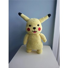 Amigurumi Büyük Boy Sarı Pikachu - El Örgüsü Çizgi Film Karakteri - Organik Kadife Ip Çocuk Oyuncağı