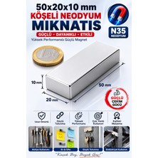 Dünya Magnet 50X20X10 mm Köşeli Neodyum Mıknatıs N35 Güçlü Magnet Süper Güçlü Blok Mıknatıs