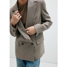 Mango Mikro Kazayağı Desenli Çift Düğmeli Blazer Ceket