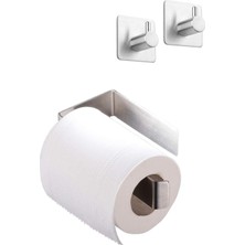 Deltahome Paslanmaz Çelik Set Yapışkanlı Tuvalet Kağıtlığı ve 2 Adet Banyo Askısı - Anında Kolay Montaj