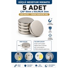 Dünya Magnet 5 Adet 18X3 mm N35 Neodyum Mıknatıs Güçlü Yuvarlak Magnet Çap 18 mm Kalınlık 3 mm