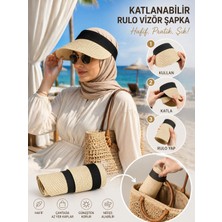 Wearflawless Katlanabilir Rulo Hasır Vizör Şapka, Kadın Yazlık Hasır Güneş Şapkası, Çantada Taşınabilir Plaj Şapkası
