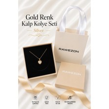 Rawezon Nerovia Kutulu Çantalı Set- Gold Zirkon Taşlı Kalp Çelik Kolye-Sevgiliye Arkadaşa Hediye Set Kadına