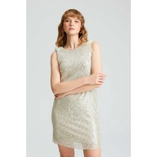 Gusto Pul Payet Mini Elbise - Platin
