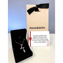 Rawezon Nerovia Premium Pembe Taşlı Gül Çelik Kolye Seti, Çekmeceli Kutulu Paketli,arkadaşa Sevgiliye ve Kadına Hediye