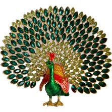 Kristal Taşlı Metal Tavus Kuşu Biblo, El Işçiliği Dekoratif Figür, 17X16 Cm, Yeşil
