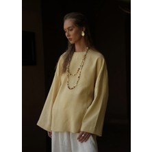 Moda Aksa 3261 ÇİFT YIRTMAÇLI %100 ORGANİK KETEN BLUZ SARI