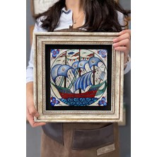 Oscar Stone Decor Çerçeveli Tablo Taş Duvar Dekoru 30 x 30 cm Çini Seramik Gemi Figürlü Tablo