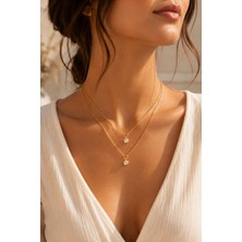 Adata Jewelry Çelik Altın Kaplama Zirkon Taşlı 2 Katlı Kadın Kolye Gold