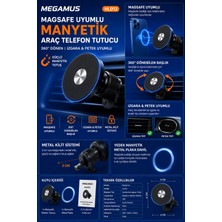 Megamus Memamus Magsafe Uyumlu Manyetik Araç Telefon Tutucu 360° Dönen Izgara/havalandırma Uyumlu Güçlü Mıknatıslı