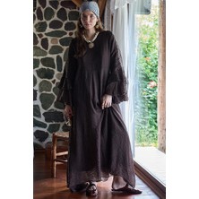 Zülays Tencel Kolu Volanlı Elbise Kahve