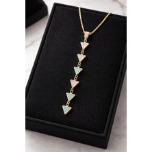 Çelik Y Renkli Üçgen Taşlı Gold Kolye