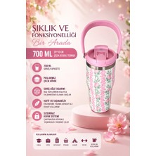 Tekno Hediye Teknohediye 700 ml Paslanmaz Çelik Termos-- 20*10 Cm-- Bardak Çiçek Desenli, Isı Yalıtımlı, Sızdırmaz Su Şişesi, Kahve Kupası, Seyahat Ofis Okul Kamp Piknik Termosu