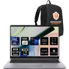 Asus Expertbook P3 G1 Core Ultra 5 225H 64GB Ram 1tb SSD 16" Fhd+ Freedos P3606U516512G1DP333 Notebook + Per4 Çanta