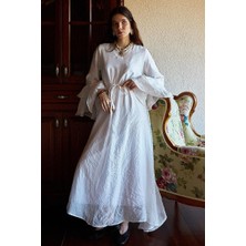 Zülays Tencel Kolu Volanlı Elbise Beyaz