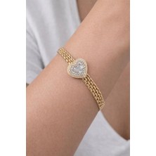 Çelik Kalp Zirkon Taşlı Gold Bileklik