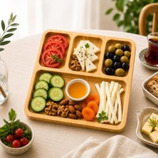Bambu Kahvaltılık Sunum Tepsisi, Bölmeli Ahşap Servis Tabağı Doğal Bambu Kahvaltı ve Çerez Sunumluk (Kare)