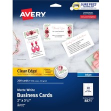 Avery Yazdırılabilir Kartvizitler, Mürekkep Püskürtmeli Yazıcılar, 200 Kart (1'li Paket), 2 x 3,5, Temiz Kenar, Ağır (8871)
