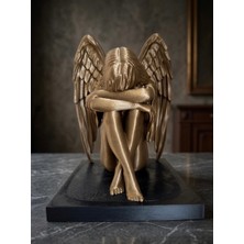 ARKlife 3D Electronic Dekoratif Üzgün Melek Heykel Biblo Bronz Gold Modern Ev Ofis Aksesuarı Hediyelik Figür 18CM
