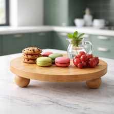 Bambu Top Mantar Ayaklı Yuvarlak Sunumluk 25X25 cm – Şık Pasta & Tatlı Servis Tabağı Kahverengi 25 x 25