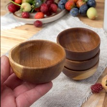 Deconox 4'lü Yuvarlak Akasya Çerezlik, Sunum Kasesi, Zeytinlik, Kahvaltı Sunumluk 8 cm - 4 cm