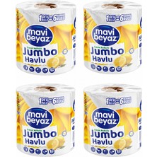 Mavi Beyaz Jumbo Dev Havlu Limon Kokulu - 1 Rulo (6 Standart Ruloya Eşdeğer) - Ekstra Emici Kağıt Havlu - 4 Adet