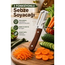 Visluna 3'ü 1 Arada Sebze Soyacağı Julienne Dilimleyici Paslanmaz Çelik Soyma Bıçağı Şişe Açacaklı Ahşap Saplı