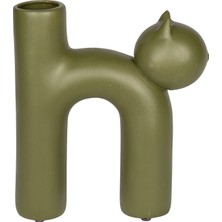 Herdekora Dekoratif Seramik Vazo Kedi Yeşil 7X23 Cm.