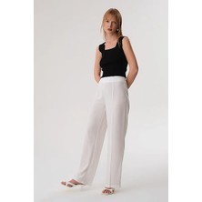 Gusto Bol Paça Krep Pantolon - Ekru