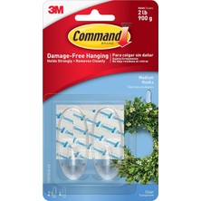 Command 17091CLR Şeffaf Kanca, Şeffaf Yapışkan Şeritli, Orta Boy