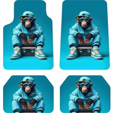 Oem Cool Chimp Hip-Hop Maymun Tasarımlı Dijital Baskılı 4 Parça Üniversal Halı Paspas Seti