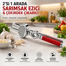 S-Online Sarımsak Ezeceği ve Çekirdek Çıkartıcı Bir Arada Metal Sarımsak Presi Paslanmaz Manuel Pres Aracı