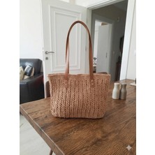 El Yapımı Megahan Boutıque El Orgu Balık Sirti Kagit Ip Canta,yazlık Çanta,handmade Krem Renk