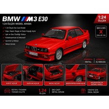 Aksoy Toys Bmw M3 E30 Serisi Diecast Metal Model Araba 1:24 Ölçek Işıksız Kapı-Kaput-Bagaj Açılır